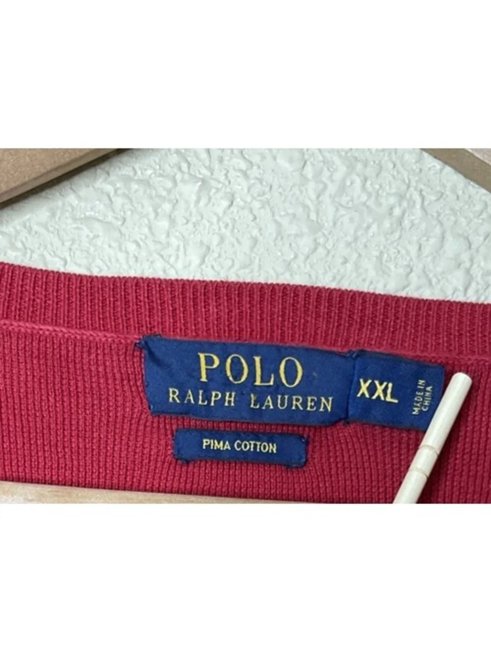 Polo Ralph Lauren Red Pima Cotton V-Neck Pullover Sweater Men's XXL Pony